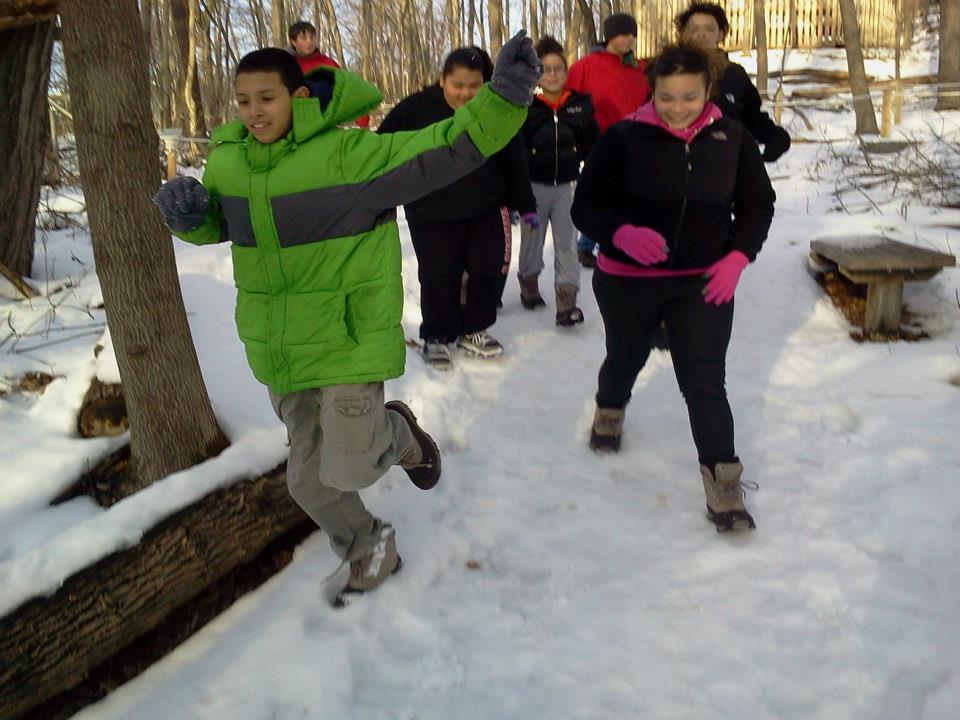 Lets Go Students Enjoying Winter Trails of Broad Meadow Broo