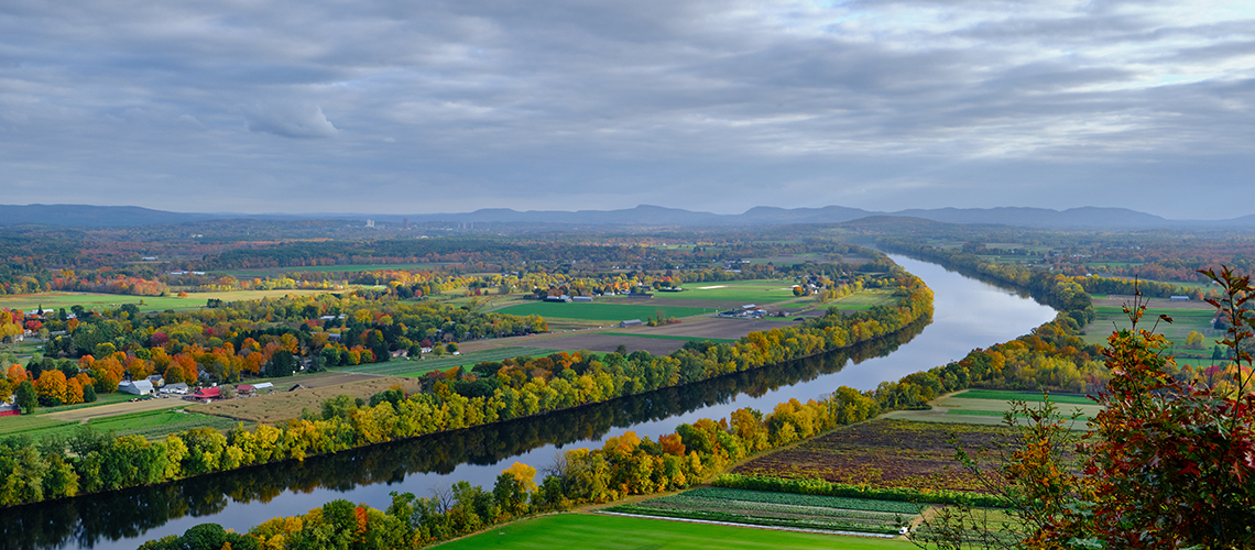 View of Connecticut river Valley in summer